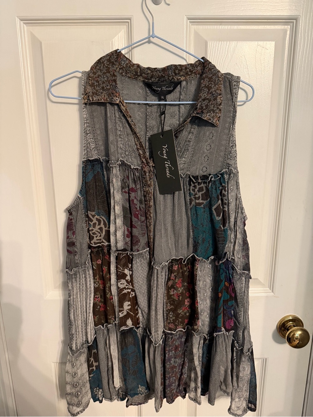 Young Threads Boho Patchwork Sleeveless Tunic/Dress in Slate. Size XL. NWT. - Picture 3 of 13